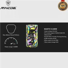 🛍 Оригинальный Rincoe Manto S Mesh 228 Вт бокс-мод подходит для Metis Mix Vape Tank Питание от двух аккумуляторов 18650 Быстрая зарядка против Пумы Тора